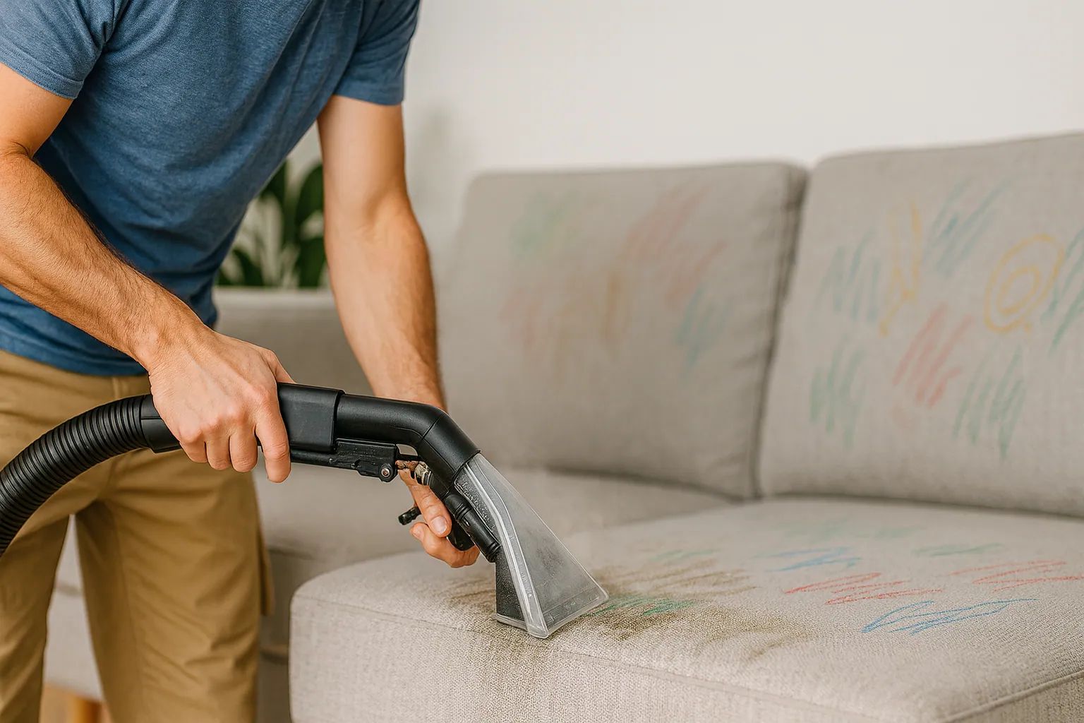 Professional upholstery cleaning on a fabric sofa in Kent Ohio